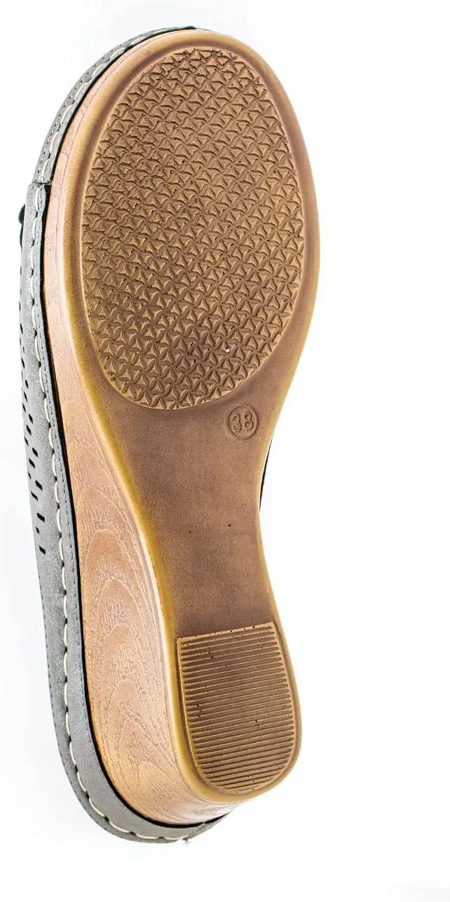 GC Shoes Womens Wedge Sandals, Open Toe Mid Heel Platform, Comfy Vegan Leather Flower Strap Thong, Flora