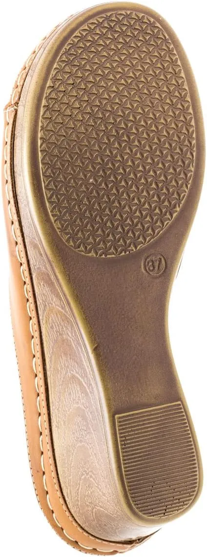 GC Shoes Womens Wedge Sandals, Open Toe Mid Heel Platform, Comfy Vegan Leather Flower Strap Thong, Flora