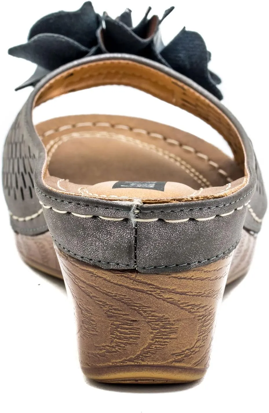 GC Shoes Womens Wedge Sandals, Open Toe Mid Heel Platform, Comfy Vegan Leather Flower Strap Thong, Flora