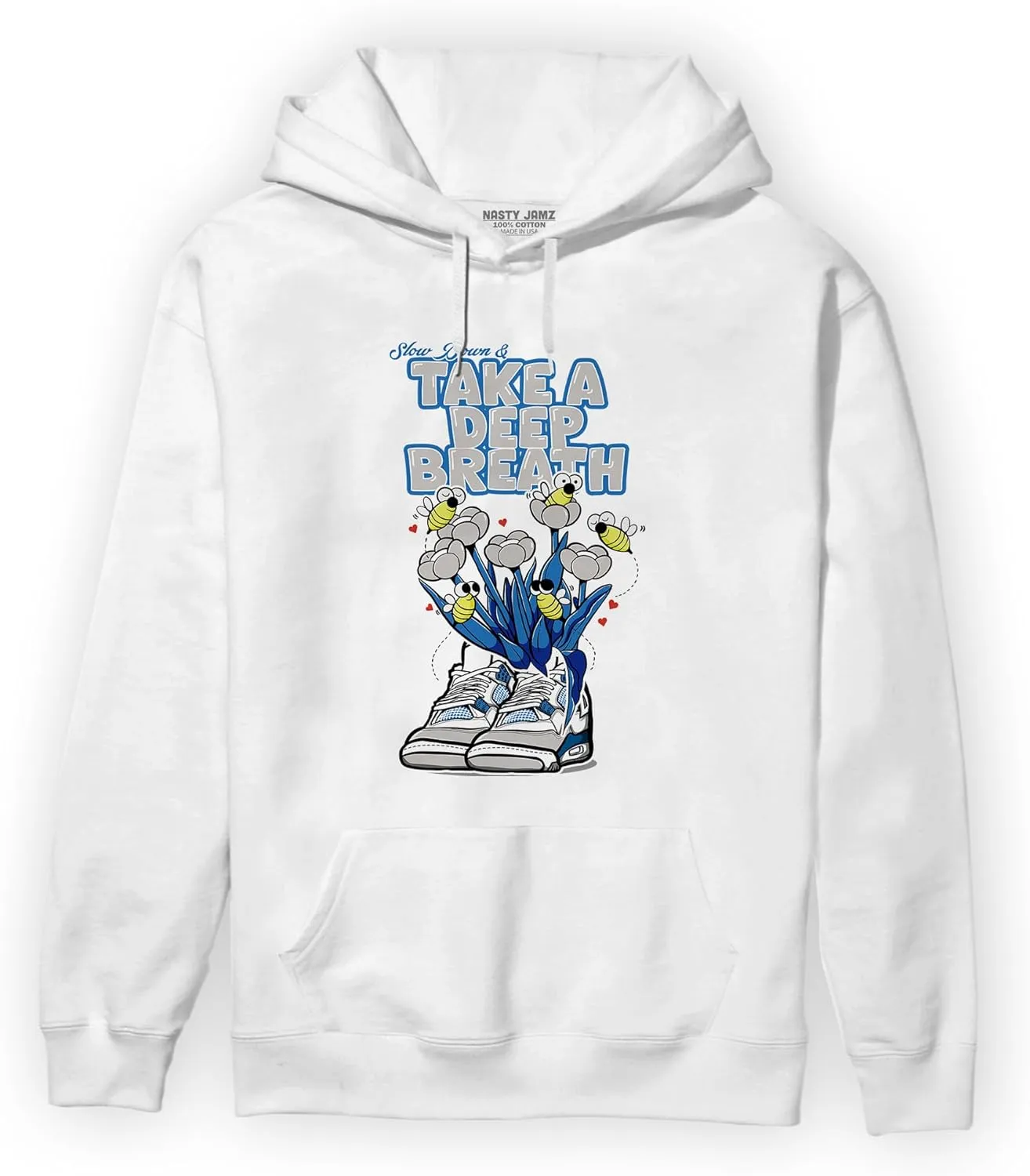 Generic Bee Sneaker Hoodie To Match 4s Military Blue - Sneaker Matching Shirt, Unisex Hoodies Match Sneakers, Urban Streetwear Clothing, Sneaker Graphic Hoodie Design Printed, White/Black
