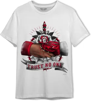 Generic Trust No One Old School T-Shirt to Match 12s Retro Red Taxi - Sneaker Matching Shirt, Unisex Tee Match Sneakers, Urban Streetwear Clothing, Sneaker Graphic Tees Design Printed, White/Black