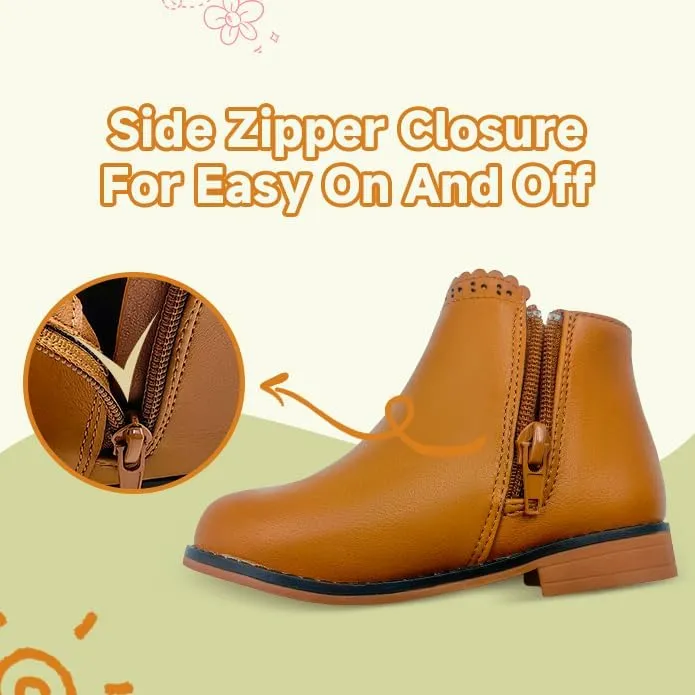 Girls Ankle Boots Fashion Boots for Girls with Zipper Short Suede Booties for Toddler/Little Kids