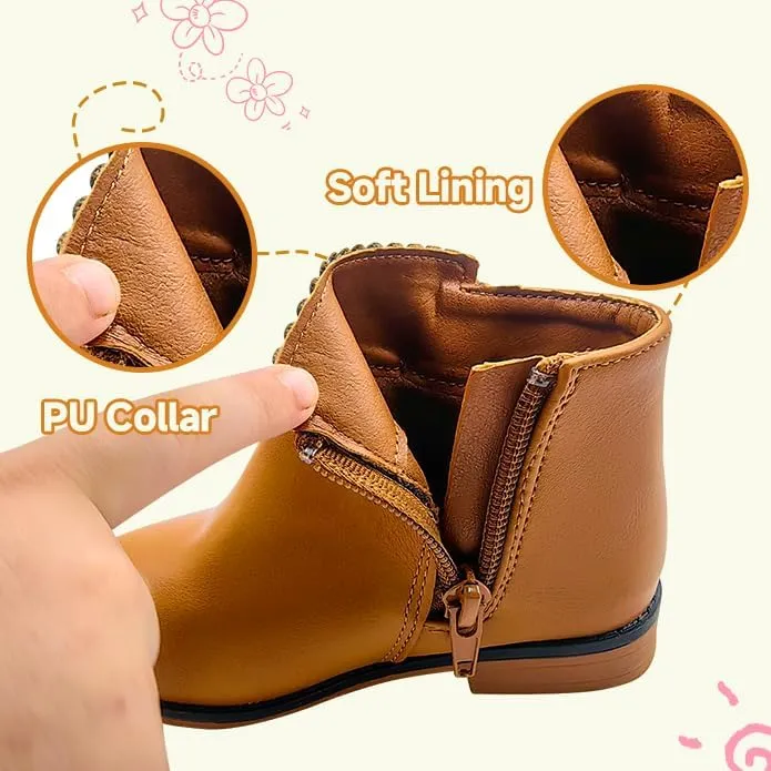 Girls Ankle Boots Fashion Boots for Girls with Zipper Short Suede Booties for Toddler/Little Kids