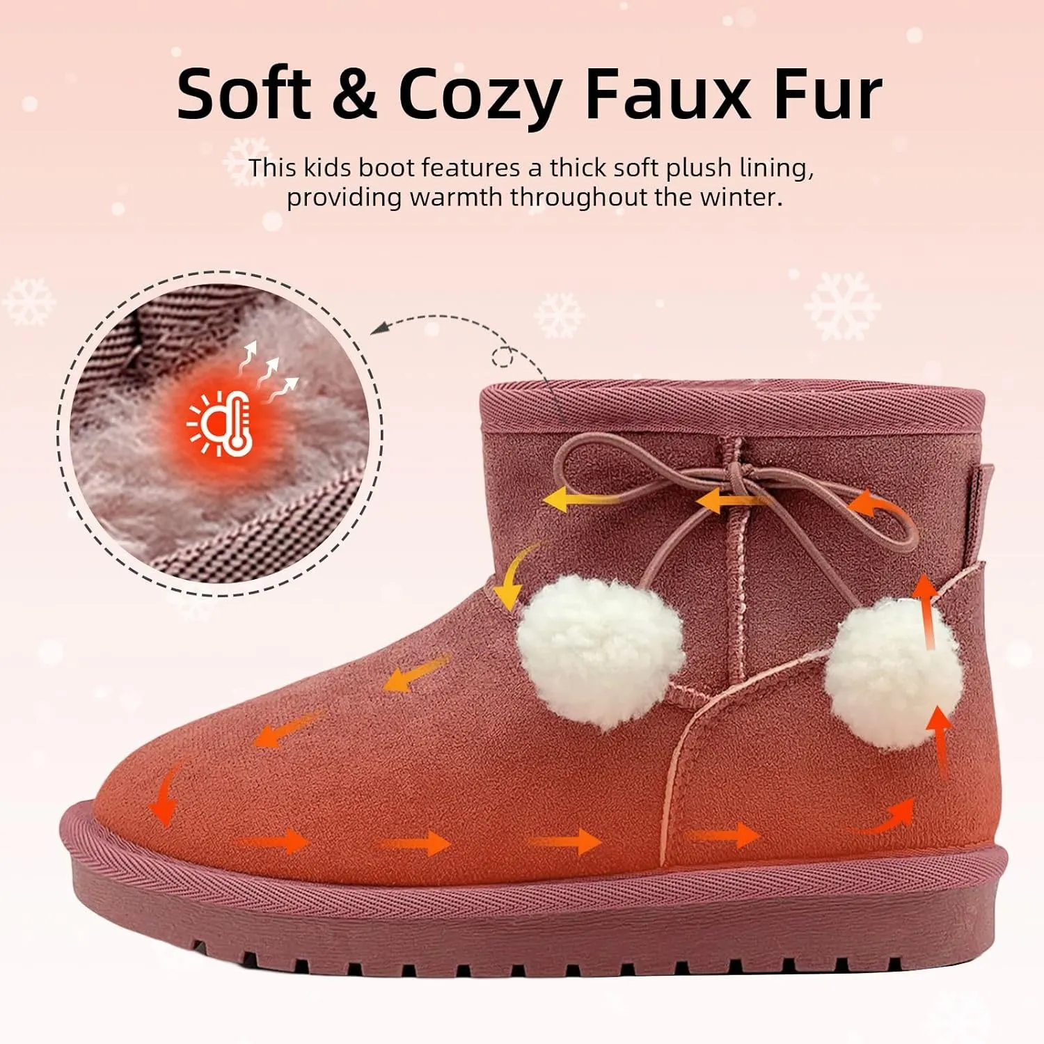 Girls Boots Kids Winter Snow Boots Faux Fur Lined Short Boots Fuzzy Warm Ankle Shoes for Little Big Kids Girls