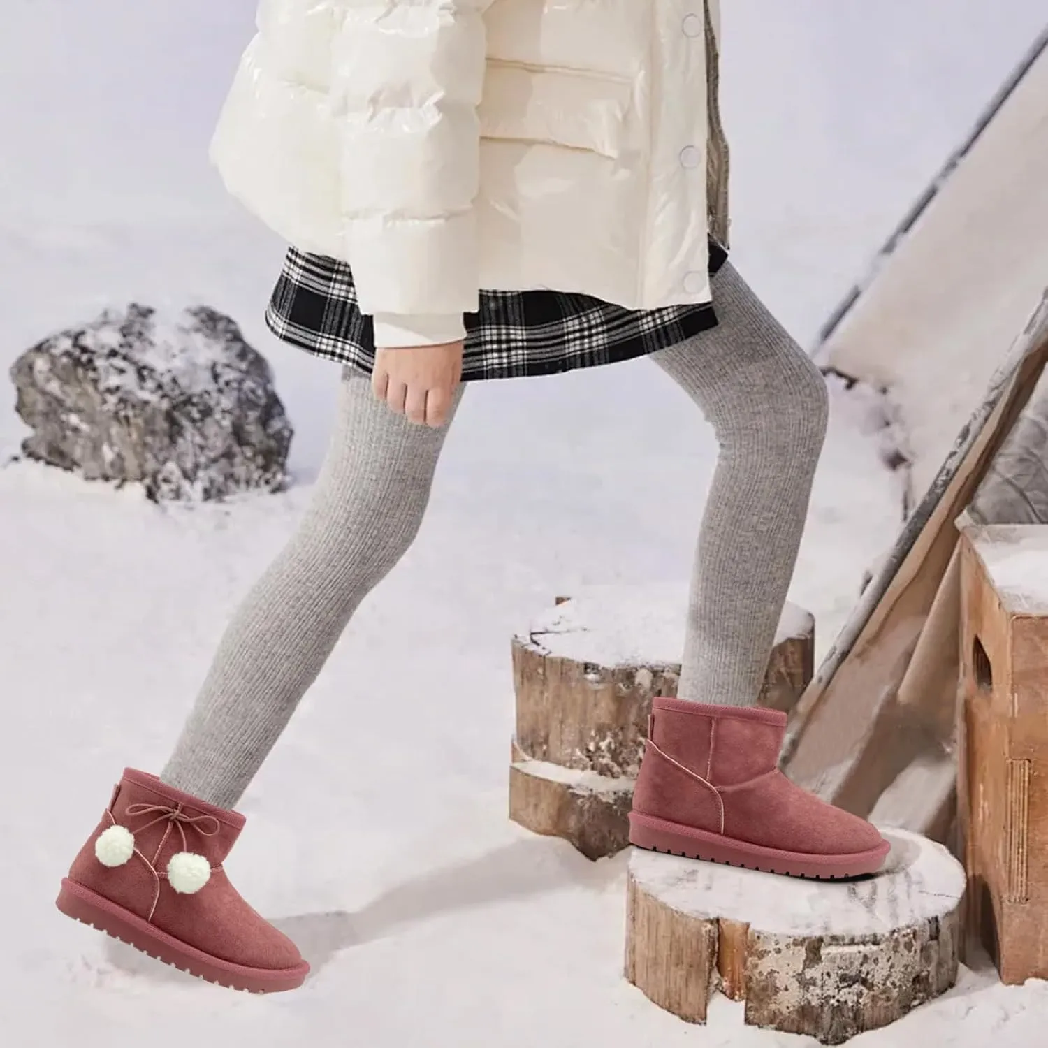 Girls Boots Kids Winter Snow Boots Faux Fur Lined Short Boots Fuzzy Warm Ankle Shoes for Little Big Kids Girls