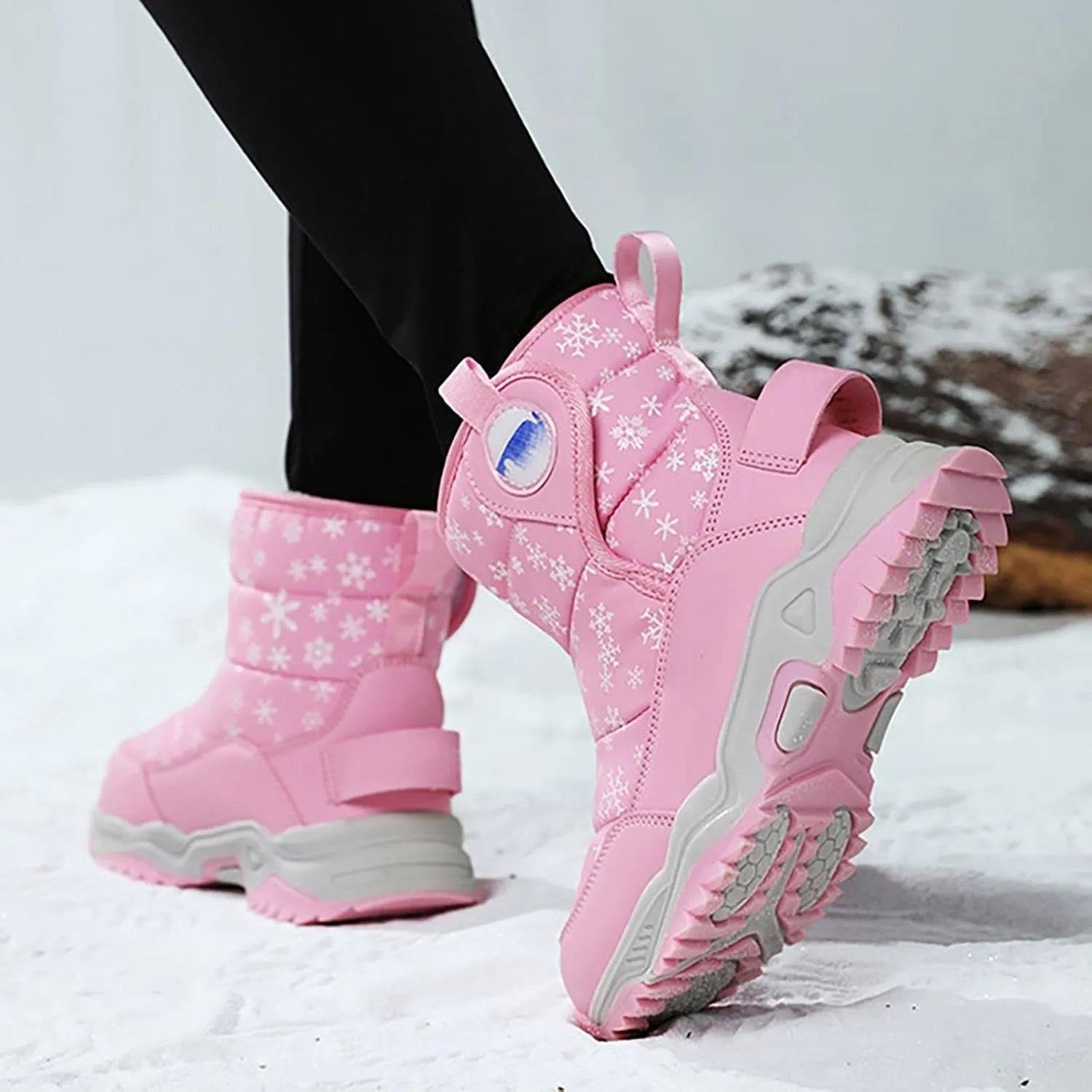 Girls Boys Snow Boots Outdoor Warm Comfortable Non Slip Mid Calf Padded Small Big Kids Winter Toddler Leopard Boots