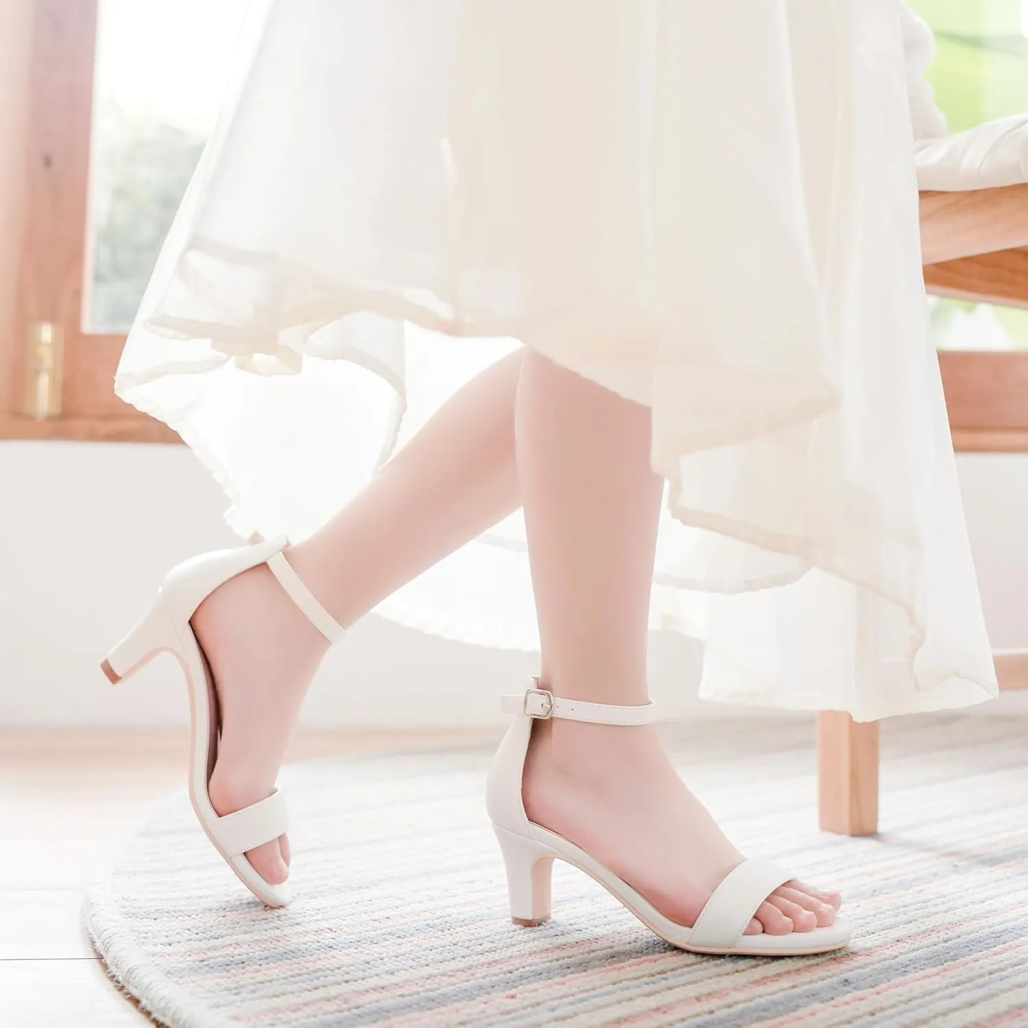 Girls Heel Sandals Open Toe Ankle Strap Flower Girl Dress Pump Sandals Wedding Party for Little Big Kid