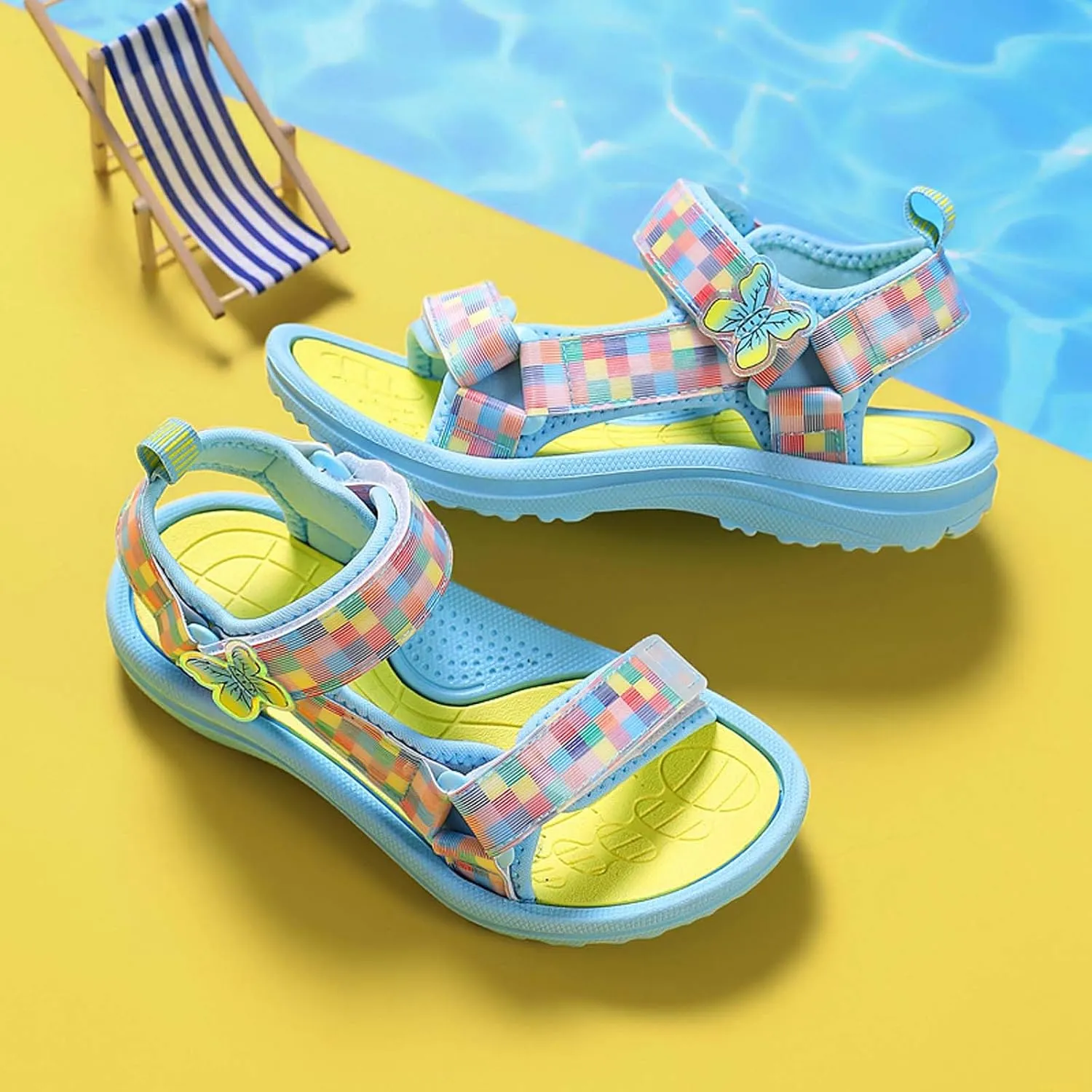 Girls Sandals Kids Summer Outdoor Sports Sandals Ajustable Double Straps Open-Toe Athletic Lightweight Beach Sandals