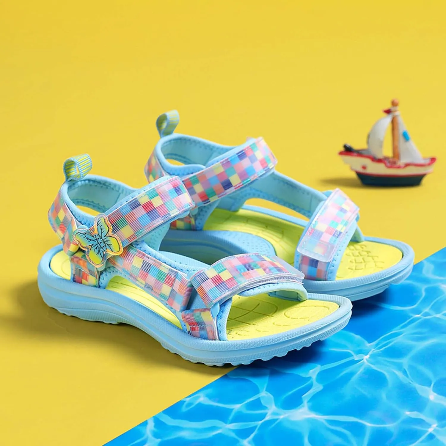 Girls Sandals Kids Summer Outdoor Sports Sandals Ajustable Double Straps Open-Toe Athletic Lightweight Beach Sandals