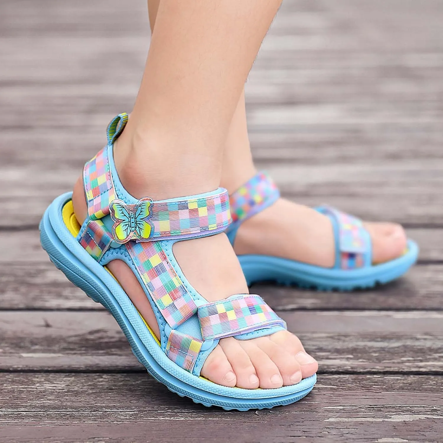 Girls Sandals Kids Summer Outdoor Sports Sandals Ajustable Double Straps Open-Toe Athletic Lightweight Beach Sandals
