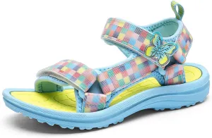 Girls Sandals Kids Summer Outdoor Sports Sandals Ajustable Double Straps Open-Toe Athletic Lightweight Beach Sandals