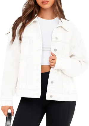 Glamaker Womens Oversized Jean Jacket Casual Long Sleeve Button Down Denim Jacket Fall Coat