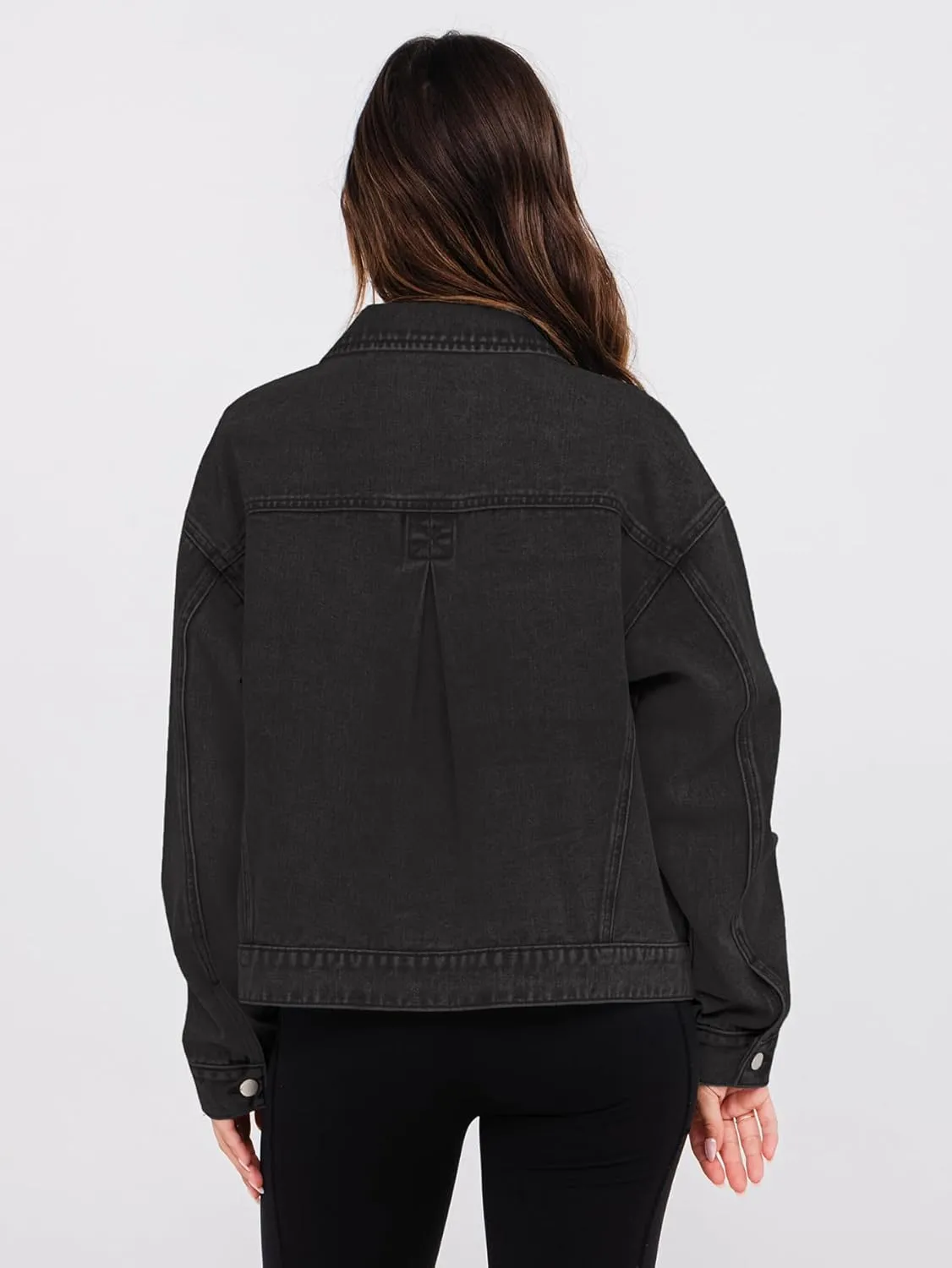 Glamaker Womens Oversized Jean Jacket Casual Long Sleeve Button Down Denim Jacket Fall Coat