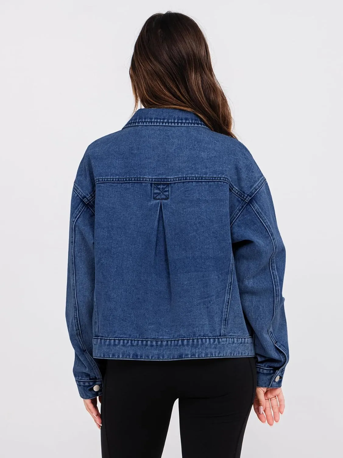 Glamaker Womens Oversized Jean Jacket Casual Long Sleeve Button Down Denim Jacket Fall Coat