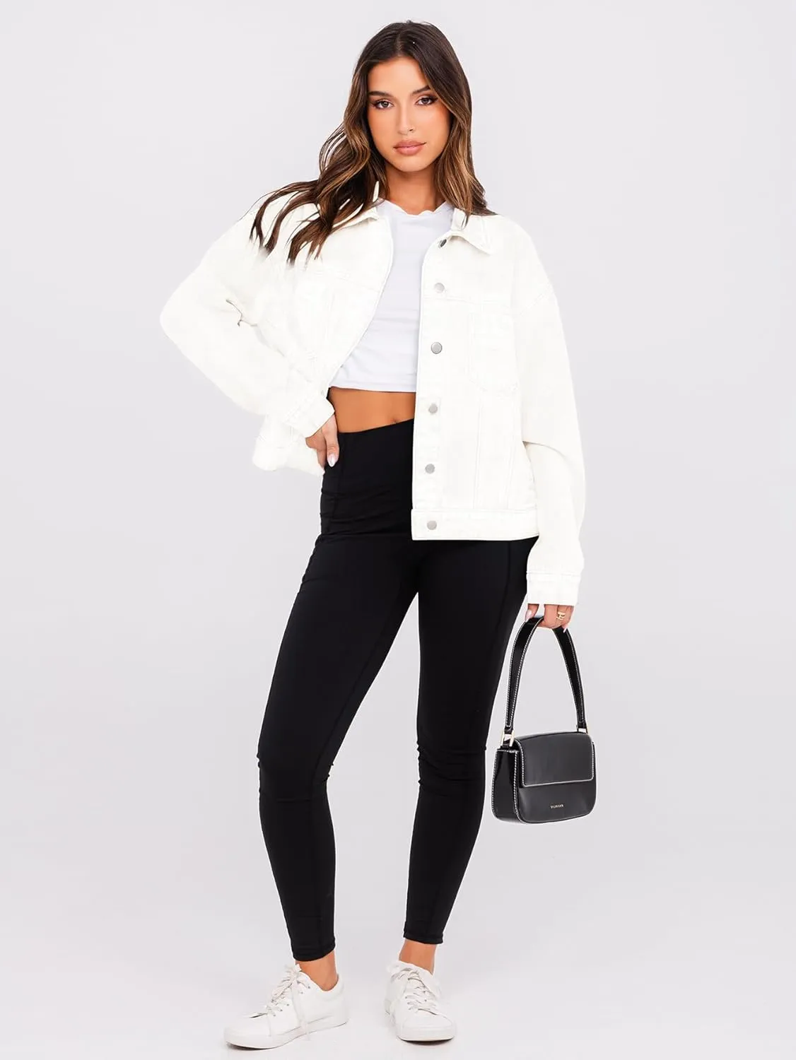 Glamaker Womens Oversized Jean Jacket Casual Long Sleeve Button Down Denim Jacket Fall Coat