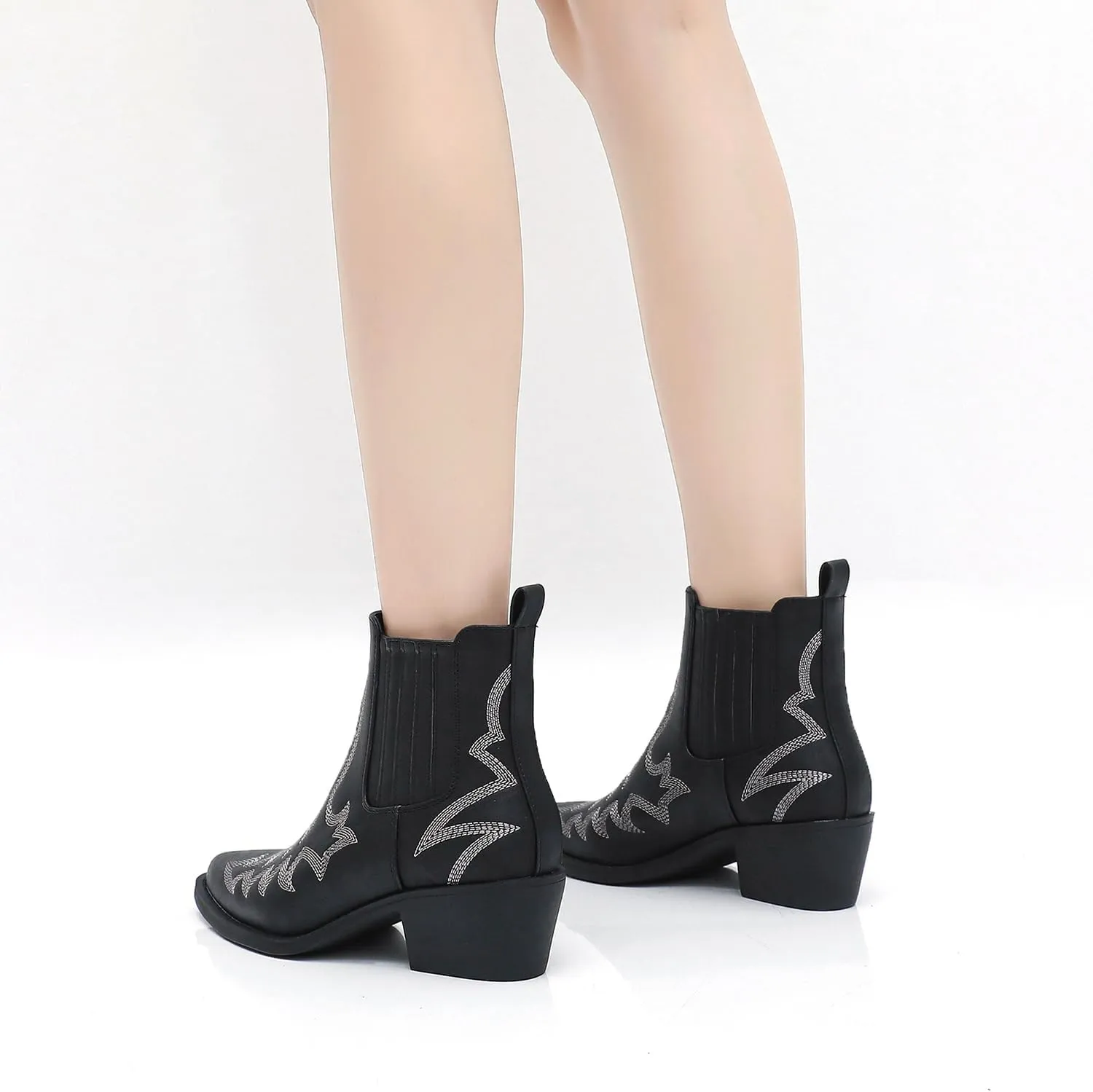 GLOBALWIN Cowboy Boots For Women Pointed Toe Pull On Chelsea Ankle Booties The Western Cowgirl Boots