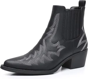 GLOBALWIN Cowboy Boots For Women Pointed Toe Pull On Chelsea Ankle Booties The Western Cowgirl Boots