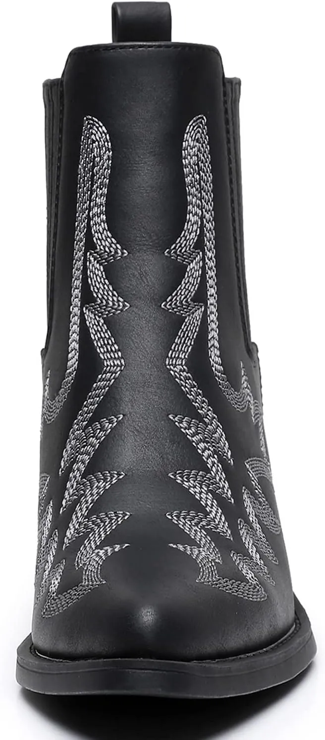 GLOBALWIN Cowboy Boots For Women Pointed Toe Pull On Chelsea Ankle Booties The Western Cowgirl Boots