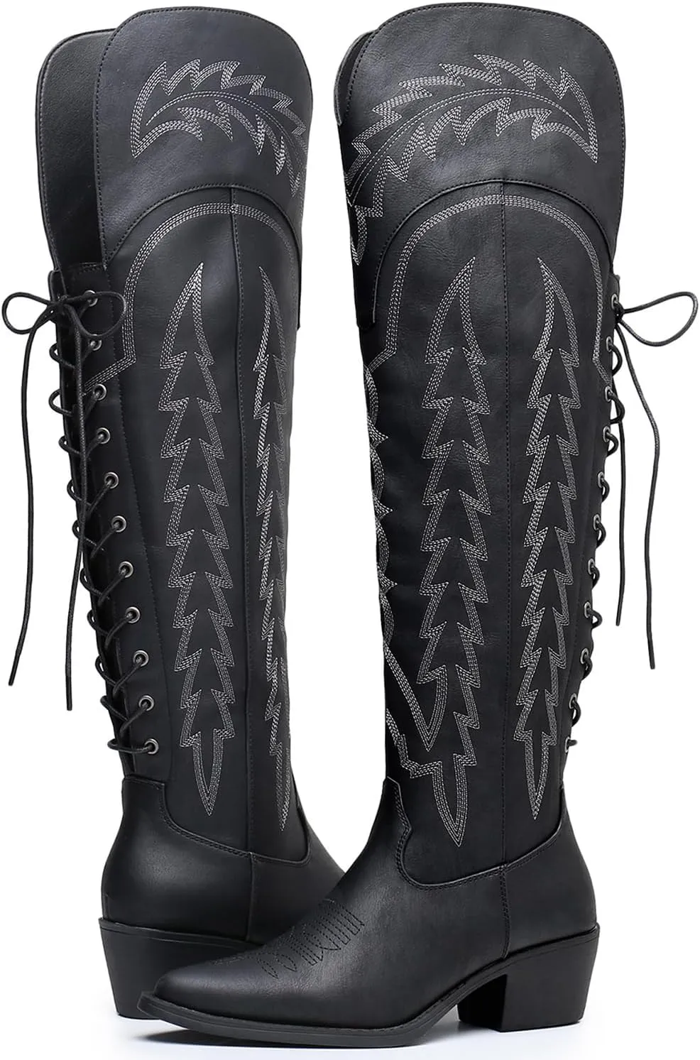 GLOBALWIN Women's Cowboy Western Fashion Over The Knee Thigh High Cowgirl Boots Low Heel