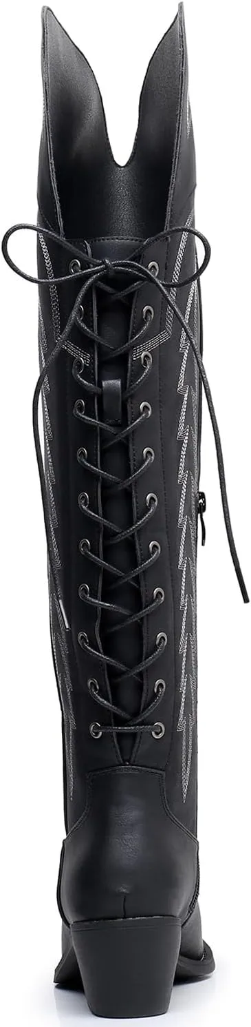 GLOBALWIN Women's Cowboy Western Fashion Over The Knee Thigh High Cowgirl Boots Low Heel