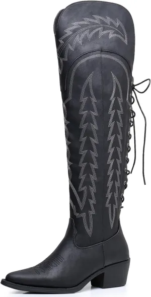 GLOBALWIN Women's Cowboy Western Fashion Over The Knee Thigh High Cowgirl Boots Low Heel