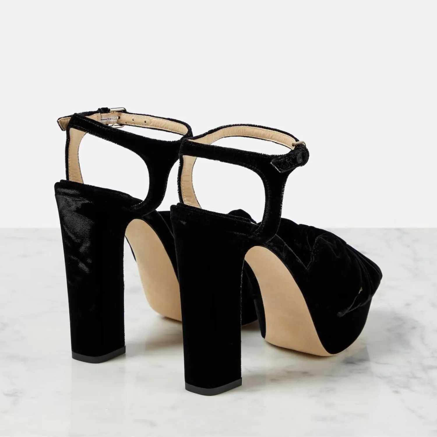 Goolita Bow Metallic Platform Heels for Women, Chunky Buckle Ankle Strap Heeled Sandals Sexy Peep Toe Wedding Bridal Shoes