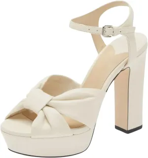 Goolita Bow Metallic Platform Heels for Women, Chunky Buckle Ankle Strap Heeled Sandals Sexy Peep Toe Wedding Bridal Shoes