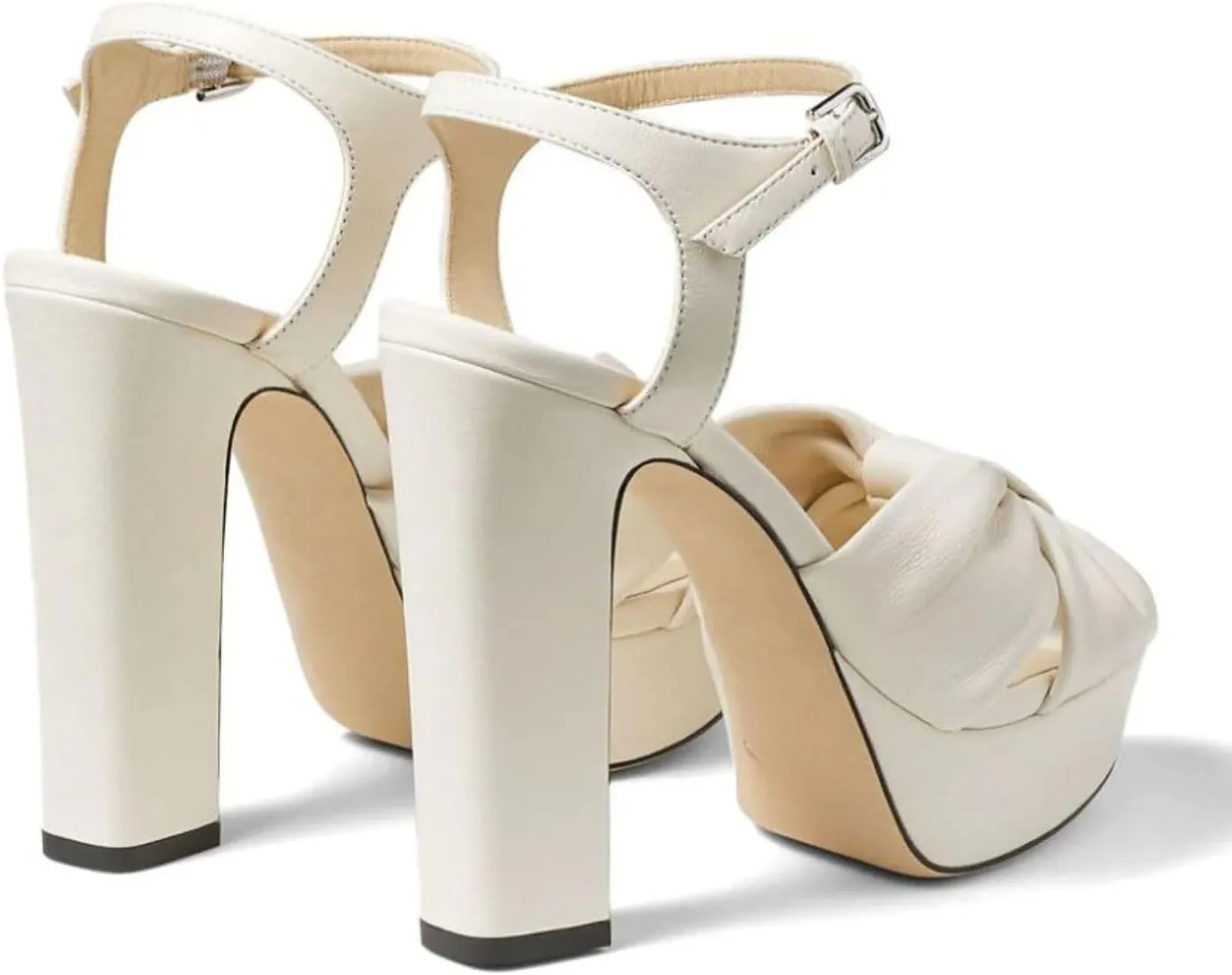 Goolita Bow Metallic Platform Heels for Women, Chunky Buckle Ankle Strap Heeled Sandals Sexy Peep Toe Wedding Bridal Shoes
