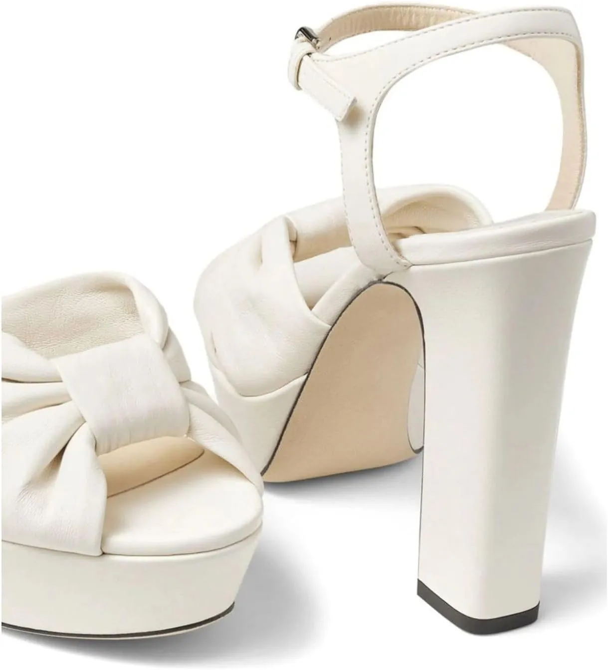 Goolita Bow Metallic Platform Heels for Women, Chunky Buckle Ankle Strap Heeled Sandals Sexy Peep Toe Wedding Bridal Shoes