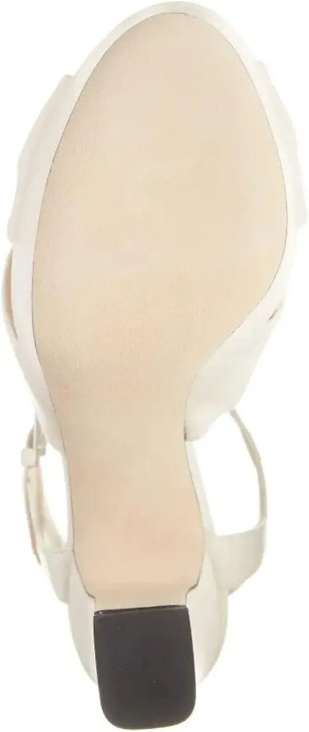 Goolita Bow Metallic Platform Heels for Women, Chunky Buckle Ankle Strap Heeled Sandals Sexy Peep Toe Wedding Bridal Shoes