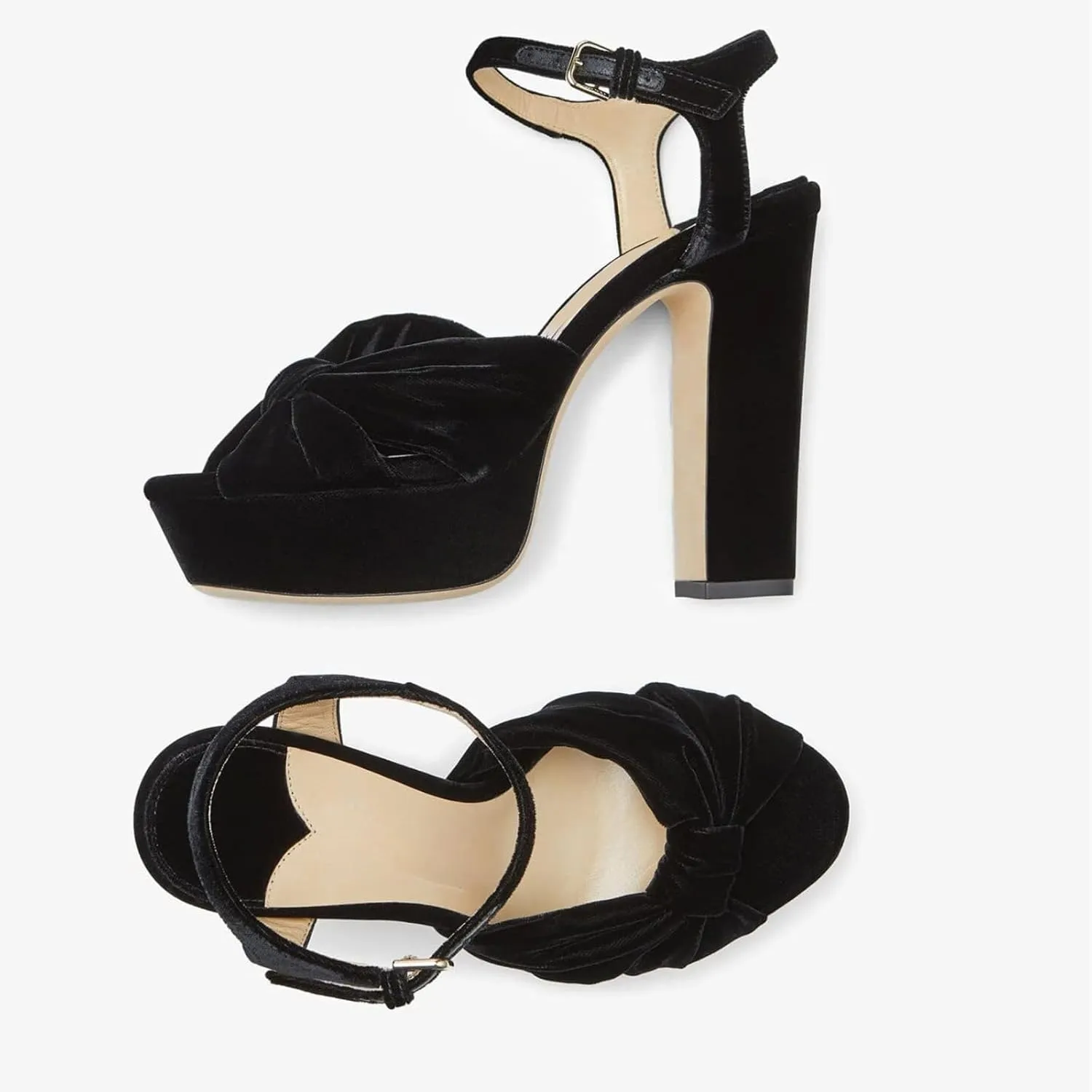Goolita Bow Metallic Platform Heels for Women, Chunky Buckle Ankle Strap Heeled Sandals Sexy Peep Toe Wedding Bridal Shoes