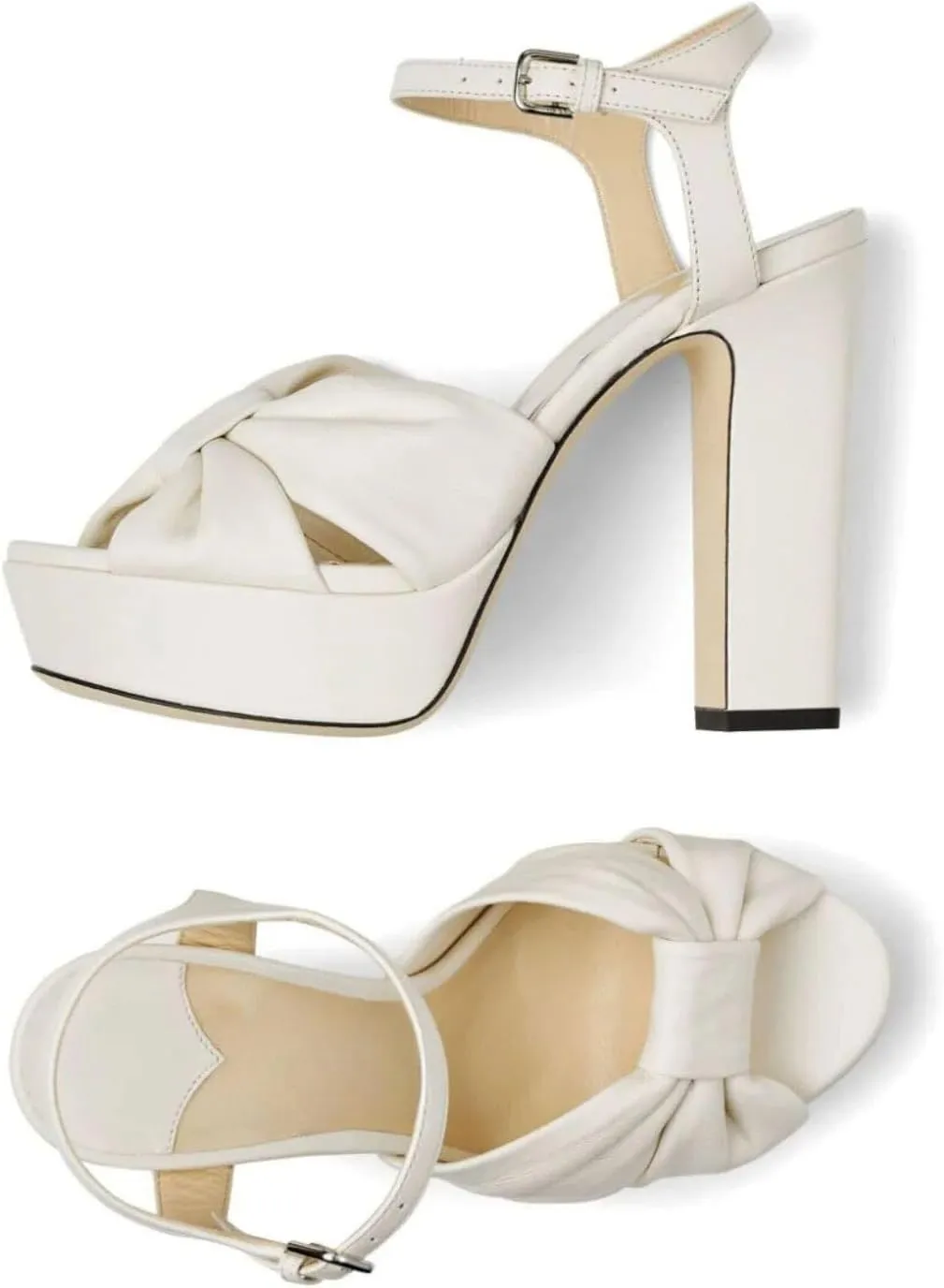 Goolita Bow Metallic Platform Heels for Women, Chunky Buckle Ankle Strap Heeled Sandals Sexy Peep Toe Wedding Bridal Shoes