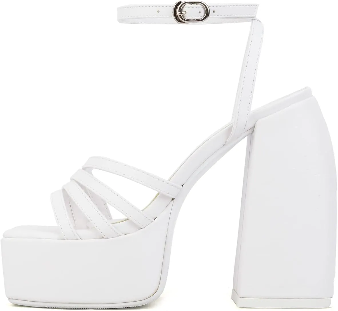 Goolita Summer Open Square Toe Chunky Platform Heels For Women Buckle Ankle Strap Heeled Sandals Slingback Dress Party Shoes