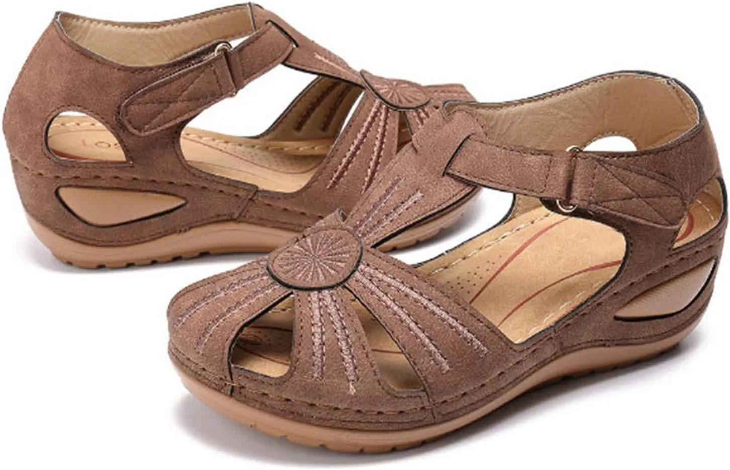 GUNIYIFS Womens Close Toed Sandals Flats Beach Wedge Sandals with Arch Support for Women Summer Casual Comfy Orthotic Shoes