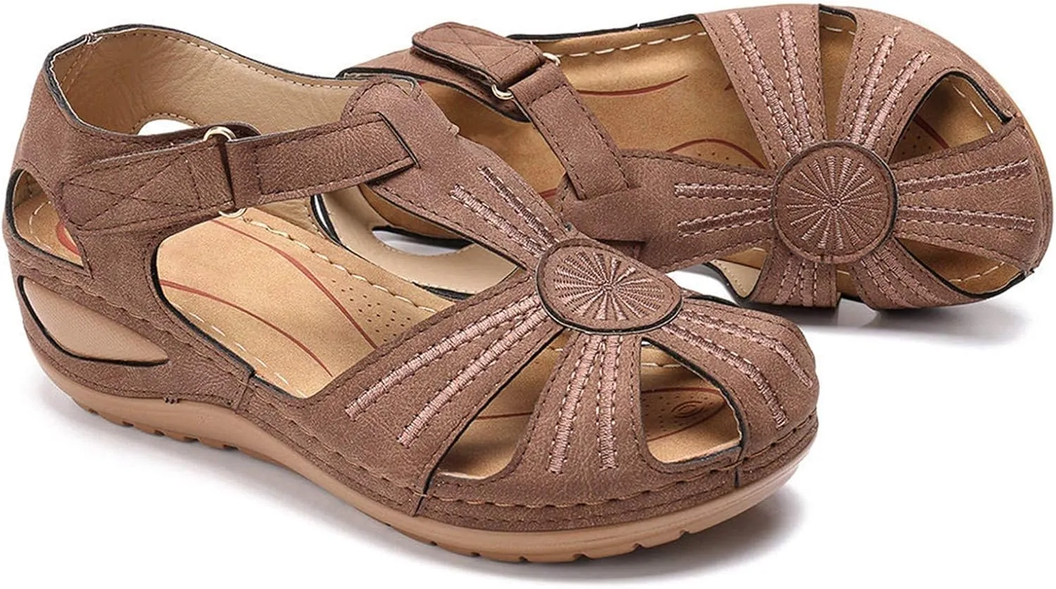 GUNIYIFS Womens Close Toed Sandals Flats Beach Wedge Sandals with Arch Support for Women Summer Casual Comfy Orthotic Shoes
