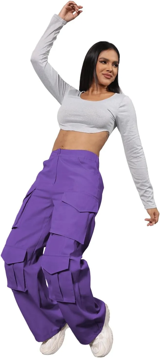Halfword Women Cargo Pants Athletic Hiking Elastic Waist Casual Relaxed Fit Jogger Pants with Pockets
