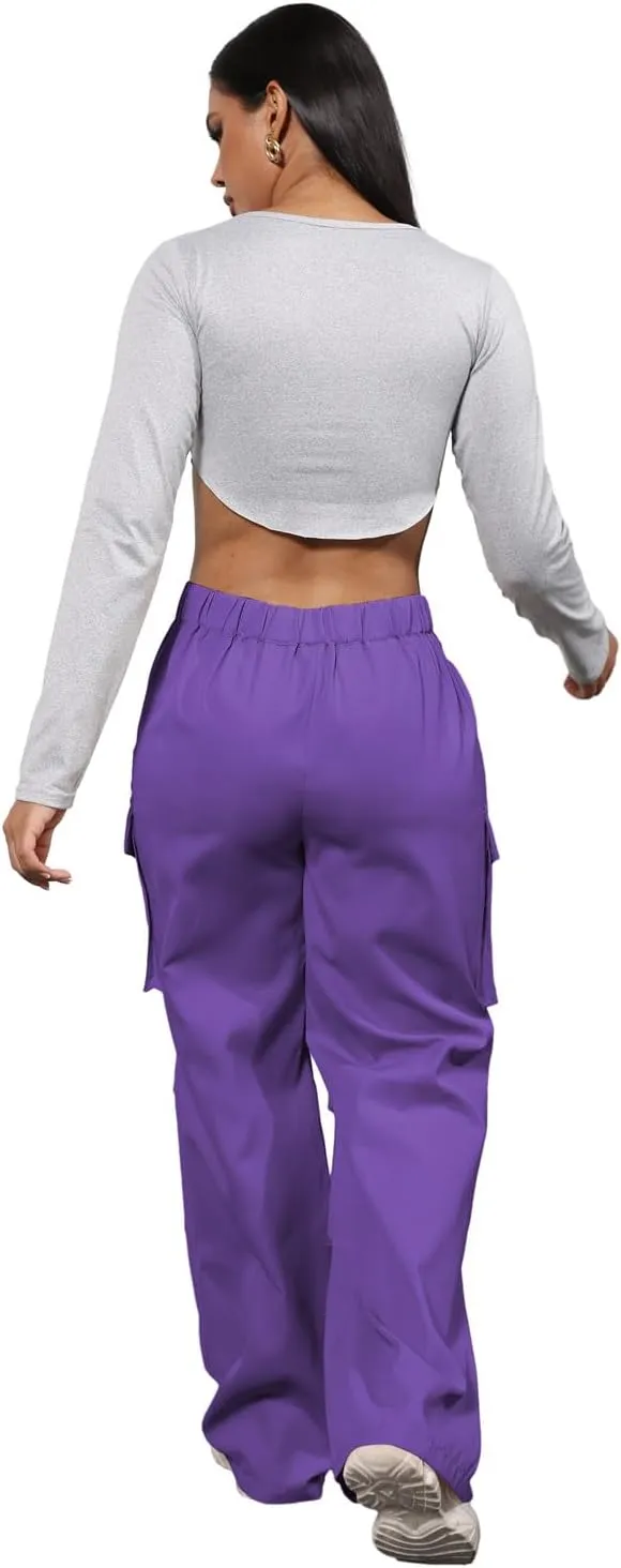 Halfword Women Cargo Pants Athletic Hiking Elastic Waist Casual Relaxed Fit Jogger Pants with Pockets
