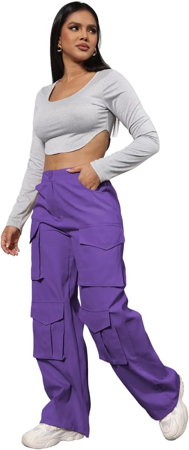 Halfword Women Cargo Pants Athletic Hiking Elastic Waist Casual Relaxed Fit Jogger Pants with Pockets