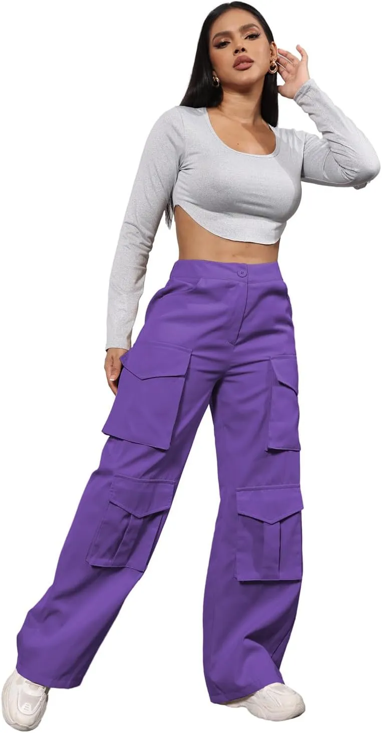 Halfword Women Cargo Pants Athletic Hiking Elastic Waist Casual Relaxed Fit Jogger Pants with Pockets