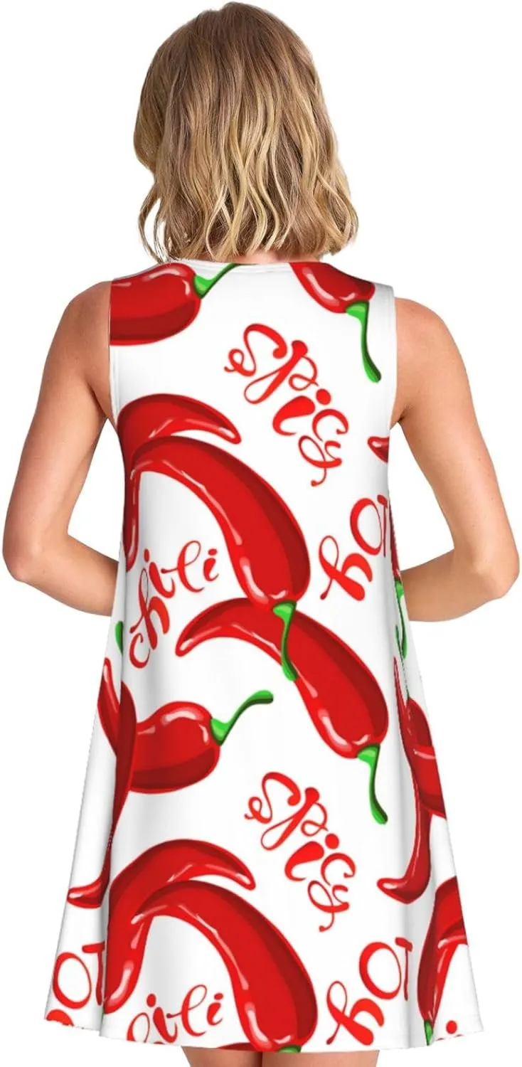 Halloween Spider Web Women's Sleeveless Dress Knee Length Dresses with Pockets Summer Shirt for Travel Office Beach