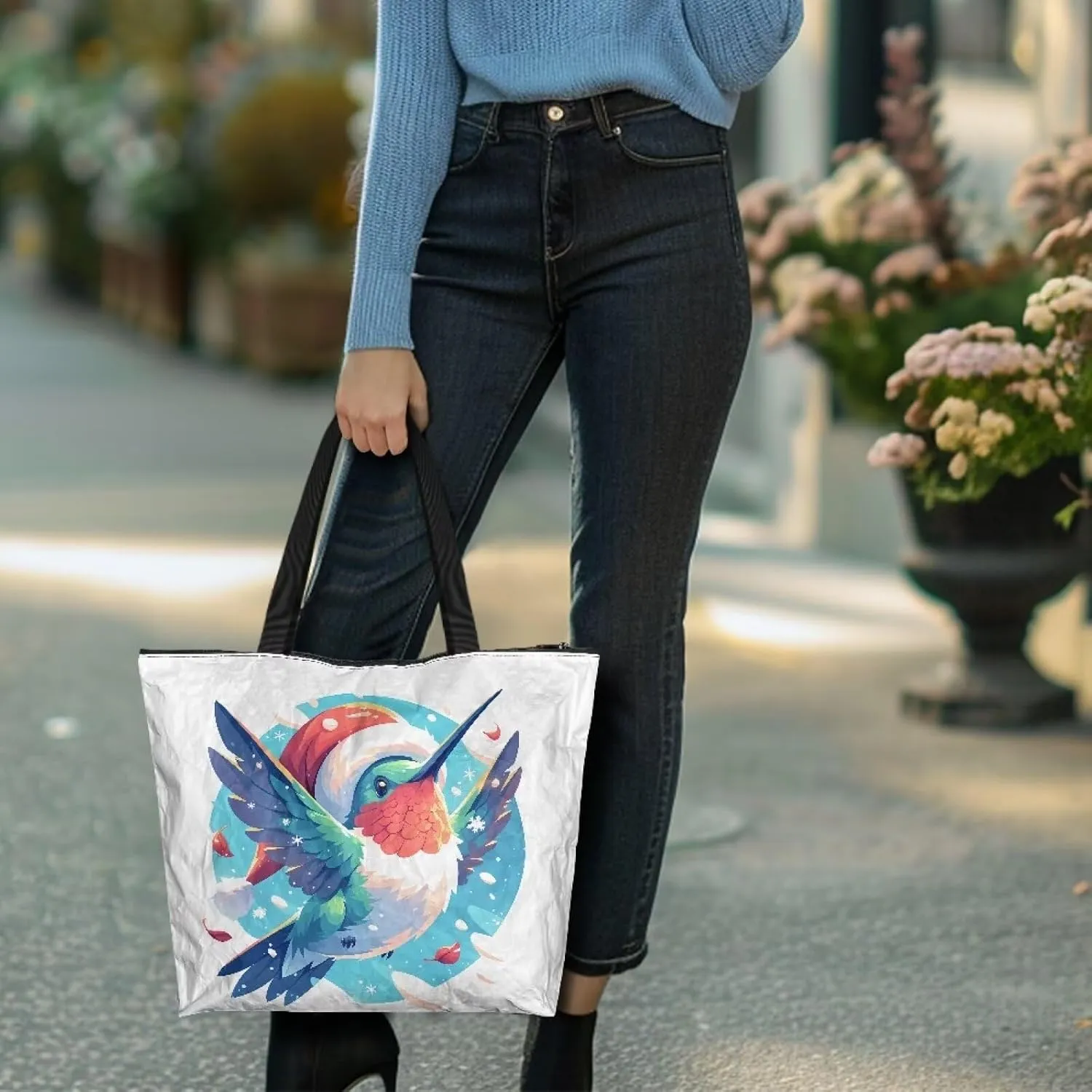 Halloween Sugar Skull Women Tote Paper Bag, Tribal Geometric Stripe Hand Bag, Marble Tile Commute Bag for Work