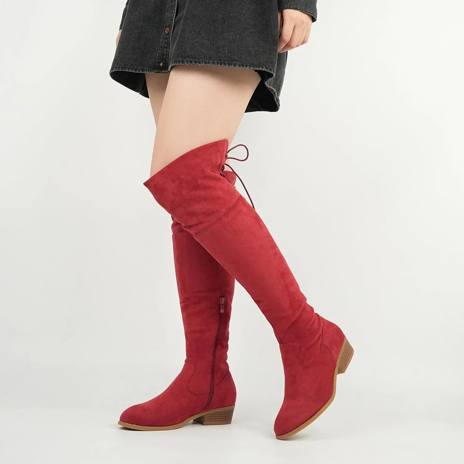 Hawkwell Women's Thigh High Fashion Boots Over The Knee Black Low Flat Heel Boots
