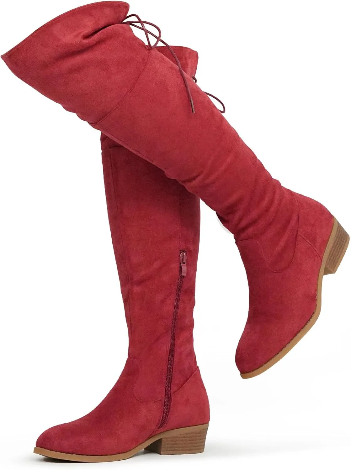 Hawkwell Women's Thigh High Fashion Boots Over The Knee Black Low Flat Heel Boots