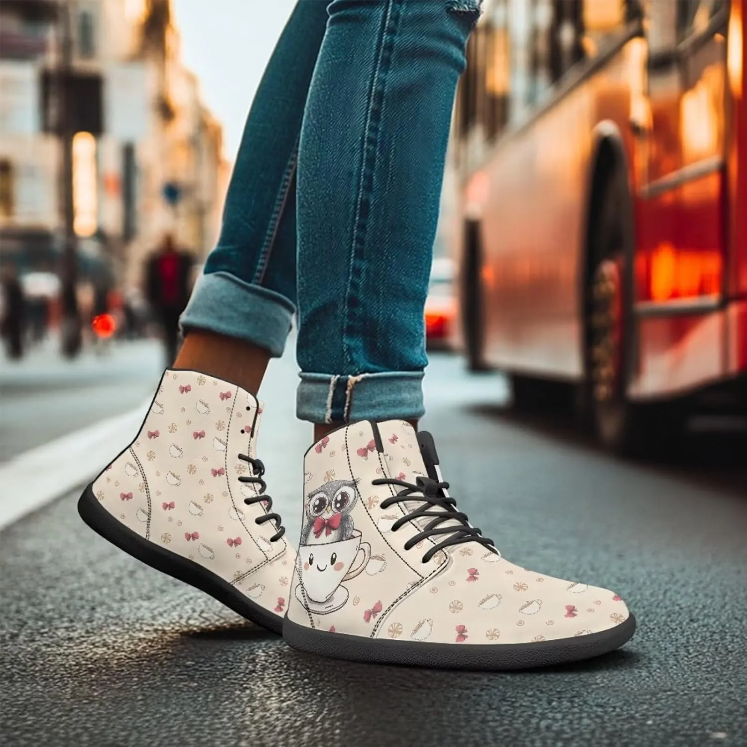 High Top Bird Pattern Ultra-Light Barefoot Shoes Men Wide Toe Box Boots Zero-Drop Running Sneaker