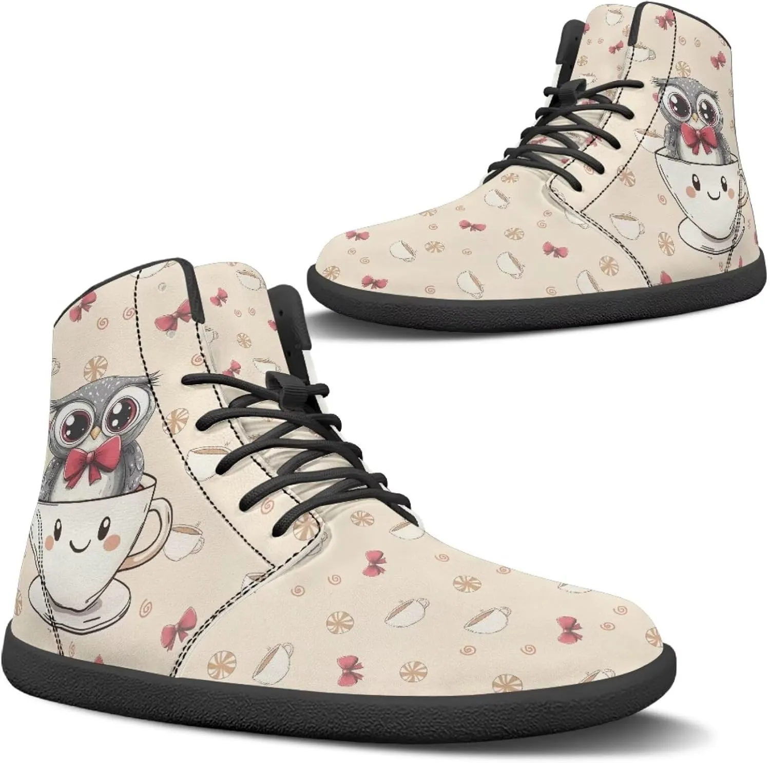 High Top Bird Pattern Ultra-Light Barefoot Shoes Men Wide Toe Box Boots Zero-Drop Running Sneaker