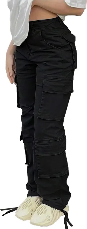 High Waisted Pants for Women Cargo Pants Jogger Straight Wide Leg Baggy with Pockets Streetwear Parachute Pants Y2k