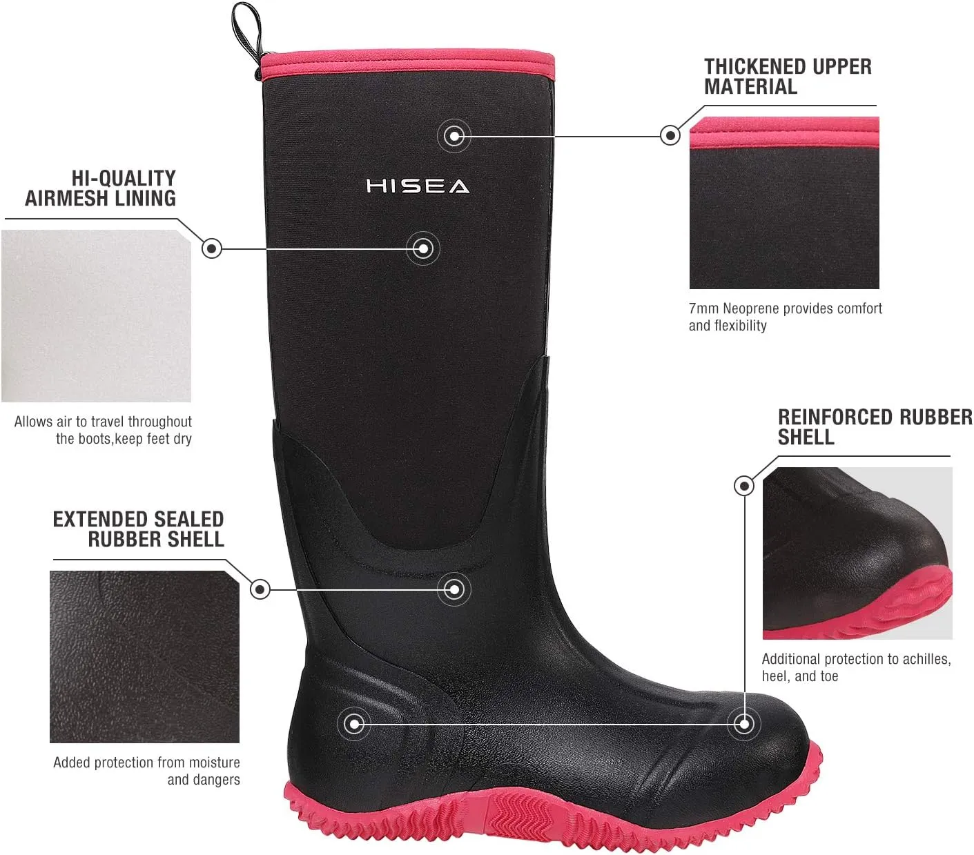 HISEA Women's Rain Boots, Knee High Rubber Boots Waterproof Insulated Neoprene Mud Boots, Anti-Slip Outdoor Work Boots for Hunting Gardening Farming Yard Working, Size 6-11