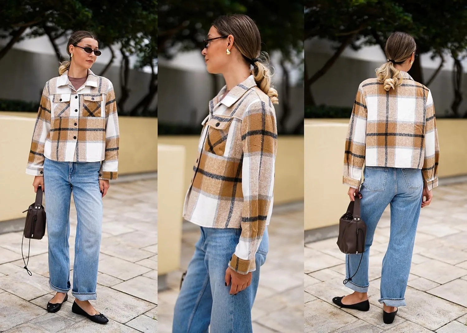 HOTOUCH Womens Flannels Fall Cropped Shacket Plaid Jacket Long Sleeve Button Down Coat 2024 Fall Fashion Trendy Outfits