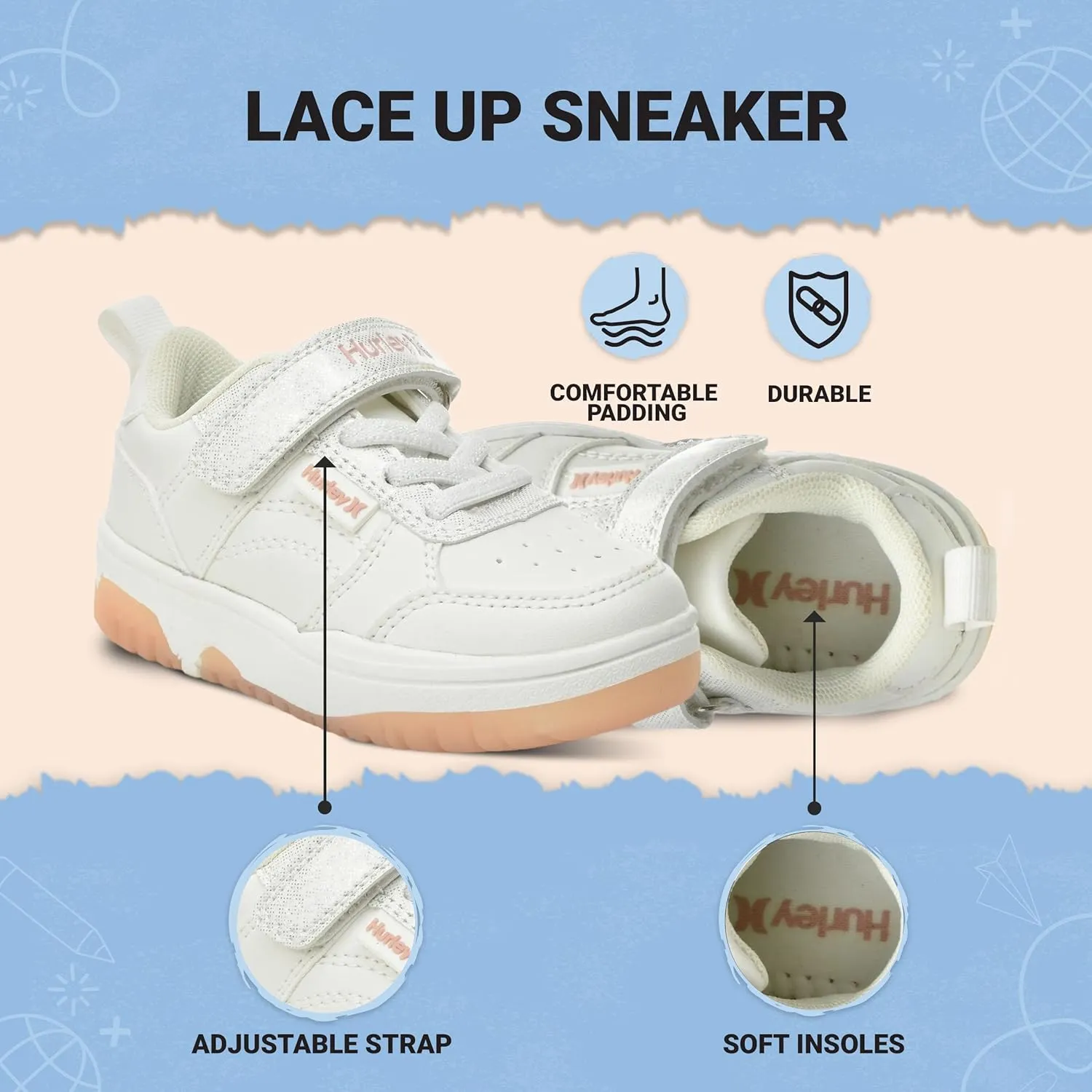 Hurley Kids Sneaker Rexx with Adjustable Strap, Perfect for Any Activity, All Comfort and Support - Boys and Girls