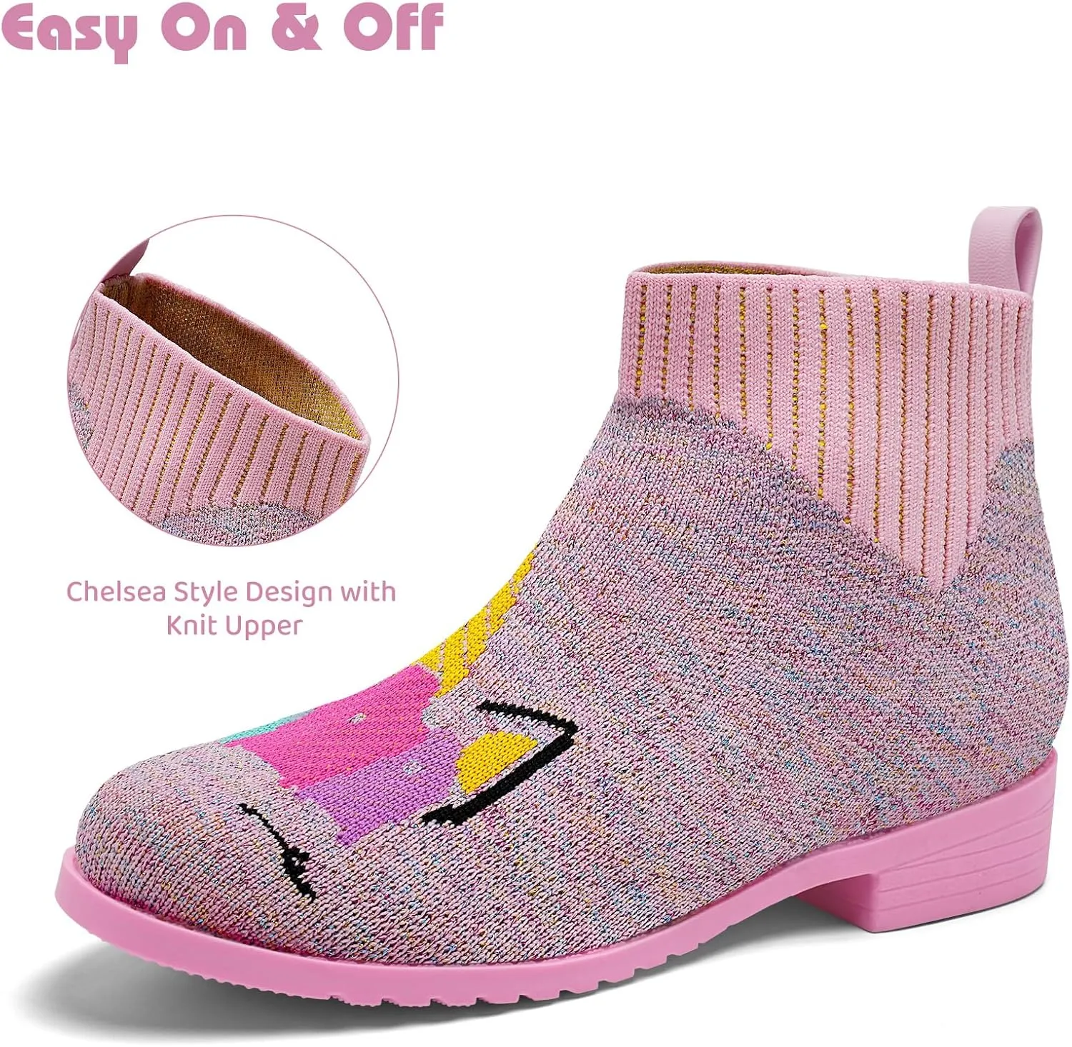 IceUnicorn Girls Chelsea Boots Knit Sock Ankle Boots Slip On Short Booties Girls Low Heel Boots for Little Kid/Big Kid